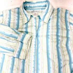 DressBarn Vintage Top Satin Metallic Stripe Turquoise XL Women Y2K Fairy Cottage